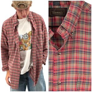 Vintage Men's Plaid Long Sleeve Button Down Shirt Paper Thin 100% Cotton | Large